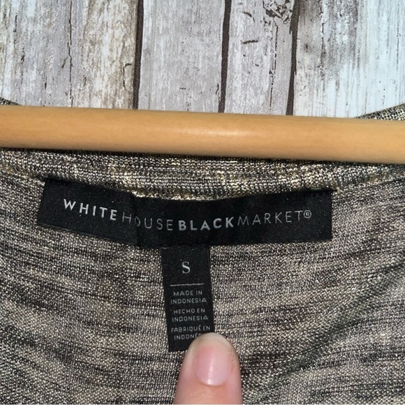 White House Black Market Metallic Sheer Zebra Print V-Neck Tee - Picture 5 of 5